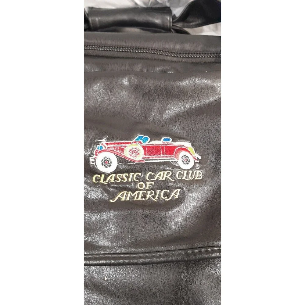 Vtg Classic Car Club Of America, Black Leather Travel Bag, Duffel, 24 Inch HTF
